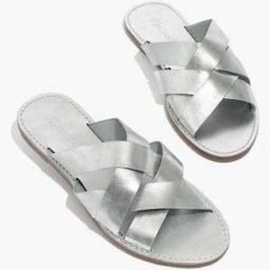 Madewell Silver Woven Leather Slide Sandals